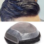 HAPPY&CC Men's Toupee Swiss Lace Front Human Hair Pieces For Men Fine Mono Top With Pu Around Hair System Replacement #1B Off Black 7X9 Inch