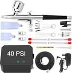 Powate Airbrush Kit Airbrush Compressor Dual-Action Multi-Function Airbrush Set with Compressor Portable Air Brush Set for Cake Decoration, Makeup, Art Craft, Nail Design,Black