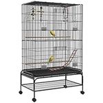 PawHut 63" Bird Cage with Open Top for Budgies, Cockatiels Canaries, Lovebirds Finches with Rolling Stand, Toys, Removable Tray, Storage Shelf