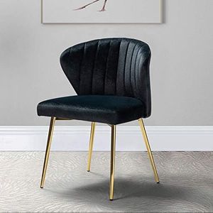 TINA'S HOME Modern Living Dining Room Chairs, Small Velvet Accent Chair with Golden Metal Legs, Upholstered Cute Tufted Back Side Chair for Kitchen Vanity Patio Beauty Room/Black