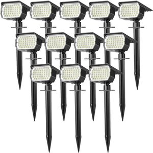 WENATY Solar Spot Lights Outdoor Waterproof IP65, 12 Pack Landscape Spotlights with 46 LEDs, 3 Modes Auto On/Off Solar Powered Flood Lights for Outside Pathway, Yard, Garden, Walkway (Cool White)