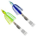 BlureCrank Alabama Rigs for Bass Fishing, Umbrella Rig Bass Lure with 5 Arms 4 Bladed, 8” 0.6oz Bass Swimbaits, 2 Pack (Blue & Yellow)