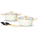 Kreme Ceracook Granite Ceramic Casserole Cookware Set of 2pcs| Forged Aluminium Body| Ceramic Nonstick| Gas & Induction Compatible| ISI Certified | Taffeta Ivory
