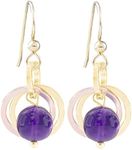 Dainty Dark Purple Genuine 8MM Amethyst Dangle Earrings with 14K Yellow and Rose Gold-Filled Circles Classy Minimalist February Birthstone Jewelry Gift Idea for Women