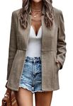 Jhsnjnr Womens Jacket Open Front Casual Office Slim Fit Blazers Suit Long Sleeve Lapel Collar Wool Blend Coat Khaki