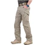 CARWORNIC Gear Men's Hiking Tactical Pants Lightweight Cotton Outdoor Military Combat Cargo Mid Rise Trousers, Khaki, 34W x 32L