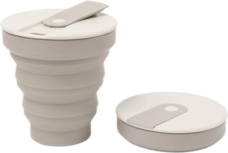 Hunu Collapsible Cup 16oz (Warm Grey) Reusable & Microwave Safe Silicone Collapsible Cup with Lid - Portable Coffee Travel Mug or Camping Cup, Leakproof & BPA Free Togo Foldable Cup