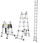 SogesHome Aluminum Telescopic Extension Ladder Steps Extendable Telescoping Ladder with Spring Loaded Locking Mechanism Non-Slip Ribbing 330lbs Capacity EN131 Certified, NSDCA-JF-UP500D