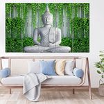 MAXSTONE Big Size Lord Buddha Meditating Wall Painting With Wooden Framed (Size 60x30 Inch) - 3D Modern Wall Art for Living Room, Bedroom, Drawing room, Hotels Digital Painting Set of 5 Panel