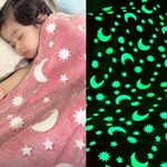 FAMYO Moon-Stars Glow in The Dark Blanket for Kids 0-15 Years |200x152 Cm| Soft Flannel Fleece Throw, Cozy & Warm All-Season Radium Blanket, Ideal Gift for Boys & Girls (Pink, Queen Size)