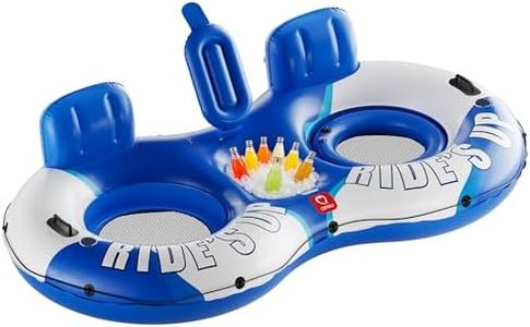 QPAU Inflatable Double River Tube, 2 Person 660lb Capacity, Puncture-Resistant 93" Sturdy Heavy Duty River Float, River Raft with Ergonomic Backrest, Cooler & Cup Holders for Family