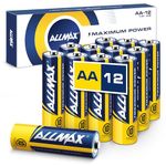 Allmax AA Maximum Power Alkaline Double A Batteries (12 Count) – Ultra Long-Lasting, 10-Year Shelf Life, Leakproof Design, 1.5V