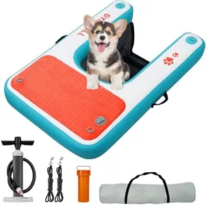 GYMMALL Inflatable Dog Water Ramp Pet Dock Platform Blue, Pet Water Platform for Boat Pool Lake Sea, Non-Slip Safety Floating Dock for Dogs up to 200lbs, EVA Puppy Float Ramp Dog Water Ladder
