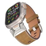 Morofy Vintage Grain Leather Band Compatible With Apple Watch Ultra 2 / Ultra Band 49 | 45 | 44 | 42MM, Leather Strap with Titanium Connectors strap for Apple Watch Strap Series 9 |SE2 |SE |8 |7 |6 |5 |4 |3 |2 |1 - Tan