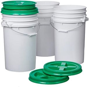 Consolidated Plastics 7 Gallon White Food Grade Buckets + Green Gamma Seal Lids, BPA Free Container Storage, Durable HDPE Pails, Made in USA (3 Pack)