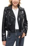 Fahsyee Faux Leather Jacket for Women, Vegan Jackets Moto Biker Motocycle Coat, Shiny Black, M