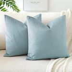 JOTOM Pack of 2 Velvet Soft Solid Cushion Covers 40x40 cm 16x16 Inch Decorative Throw Pillow Covers Square Cushion Case Home Decor Pillow Cases for Couch Sofa Living Room Bedroom (Light Blue)