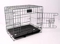 RvPaws Single-Door Folding Metal Dog Cage with Paw Protector Easy to Move with Removable Tray Iron Cage for Dog & Rabbit 18 Inch Silver Black Color