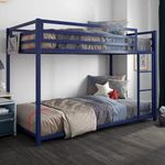 DHP Miles Low Metal Bunk Bed Frame for Kids, With Built-in Ladder, High Guardrail and Metal Slats, Floor Bed Bottom Bunk, No Boxspring Required, For Small Spaces, Twin-Over-Twin, Blue