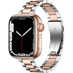 Wepro Straps Compatible with Apple Watch Strap 40mm 38mm 41mm 42mm for Women/Men, Stainless Steel Slim Replacement Metal Apple Watch Series 10 9 8 7 6 5 4/SE/SE 2/Ultra/Ultra 2 Strap, Silver/Rosegold