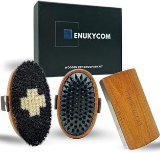 Wooden Pet Grooming Kit for Short-Haired & Double-Coated Dogs Cats Horses- Includes Bristle Brush, Massage Brush & Deshedding Brush -Dog Brush for Shedding - Best Deshedding Comb in Shedding Season
