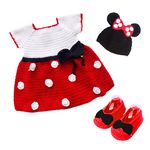 Big Bow Knee Length Mini Hand Knit Baby Dress (12-18 Months) Red