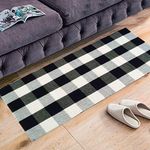 Xuanmuque Black White Buffalo Plaid Rug Cotton Checkered Doormat Plaid Area Rug Entry Way Porch Mat Washable for Kitchen Bathroom Bedroom, 23.6"x51.1"