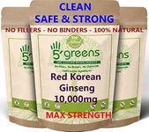 Red Korean Ginseng | 120 High Strength Capsules 10,000mg per Capsule, 500mg 20:1 Extract (10 grams Raw Powder Equivalent) | 100% Clean Natural No Filers or additional Chemical