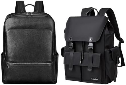 Colins Keirs Men's Large Black Leather Backpack Black Oxford cloth backpack for men