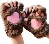 Himine Cat Claw Bear Paw Fingerless Winter Plush Gloves 1Pair (Brown)