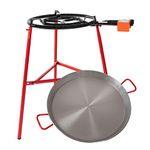 Machika Mirador Set Paella Kit with 24-inch Carbon Steel Pan| 12 in 20 in Double Ring Paella Burner and Stand Set (33.5in)| Grill Set Perfect for Gastronomic Events, Caterings, Camping | 19 Servings |