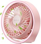 BURLAN USB Desk Fan, Portable Fans with LED light, 3 Speeds Strong Airflow, 5.4 Inch Small Personal Fan, Quiet Operation and 180°Rotate Table Fan for Bedroom Home Office Outdoor Travel (Pink)