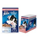 Purina Felix with Salmon in Jelly | Wet Food for Adults | Complete and Balanced Cat Food, Pack of 12 Pouches (12 x 85 g)