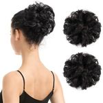 BARSDAR 100% Human Hair Bun Extension - 2 PCs Real Human Hair Messy Bun Hair Pieces Black Hair Bun Extensions for Women - Real Human Hair Bun Scrunchies Updo Chignons Daily - Natural Black