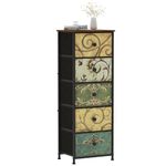 VEDECASA Narrow Tall Chest of Drawers 5 Fabric Drawer Dresser for Bedroom Slim Storage Tower Organizer Unit for Living Room Bedroom Closet Entryway Wood Board Sturdy Metal Frame Easy to Assemble