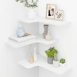 Homode Corner Floating Shelves, Set of 3 Corner Wall Shelves with Wire Hole, L-Shaped Wood Hanging Storage Shelf for Wall Decor, for Bathroom Kitchen Bedroom, White