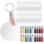 PIANKEKE 80 Pcs Acrylic Circle Blanks Keyring with Tassels Set, with Round Acrylic Transparent Circle Disc, Key Rings, with Keychain Jump Rings, Colourful Tassels, for DIY Crafts, Keyring Making