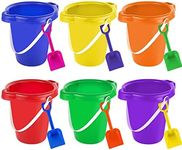 BeneFine Large Sand Bucket Pail with Shovel, 7'' Large Size Sand Bucket Water Bucket for Beach Fun Great Summer Party Accessory(6 Bucket + 6 Shovels)