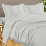 Threadmill Light Grey Cotton Duvet Cover Queen Size, Breathable Comforter Cover, Soft 1-Piece Cotton Queen Duvet Cover Hotel Style Light Weight with Button Closure & Corner Ties, Fits Full Duvet