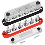 DAIERTEK 300A Bus Bar 12V Marine 12V Power Distribution Block with Cover 6 x 3/8'' (M10) Terminal Studs Max 300V AC 48V DC Positive & Ground Busbar for Automotive Car Boat (BB300-T6M10-C-BR)