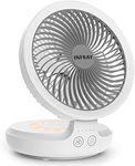 infray USB Desk Fan Rechargeable Portable Oscillating Table Fan with Night Breathing Light, Air Circulator Foldable Quiet Fan Desktop Personal Fan with 4 Speeds Setting for Home Office - White