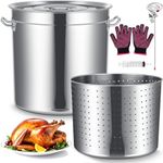 Geetery Stainless Steel Seafood Boil Pot with Basket, Stock Pot with Strainer Turkey Fryer Crab Crawfish Lobster Boil Pot with Injector Thermometer and High Temperature Resistant Gloves Kit (36.9 Qt)