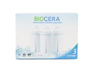 Biocera Alkaline Water Filter Jug Replacement Cartridges - Pack of 3 - Produce Alkaline, Antioxidant, Hydrogen Rich Water - NSF Certified - Cost Effective - 6 Months Supply