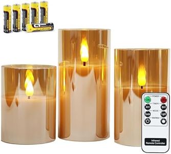 Rhytsing Gold Glass Battery Operated Candles with Remote, Flameless LED Candle Gift Set, Warm White Light - Include 6 Batteries