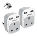 UK to Swiss Plug Adapter 2 Pack, TESSAN UK to Switzerland Plug Adapter with 2 USB, Grounded Type J Swiss Adapter UK Plug, Swiss Travel Adaptor for Swiss, Jordan, Liechtenstein, Madagascar, Rwanda