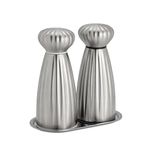 Robert Welch Palm Satin Medium Salt & Pepper Mill Set with Tray. Made from Stainless Steel. 25-Year Guarantee.