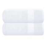 GLAMBURG Premium Cotton Oversized 2 Pack Bath Sheet 35x70-100% Pure Cotton - Ideal for Everyday use - Ultra Soft & Highly Absorbent - Machine Washable - White