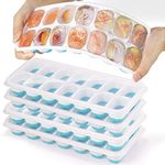 Ice Cube Trays 4 Pack, Easy-Release & Flexible 14-Ice Cube Trays with Spill-Resistant Removable Lid, Ice Trays for Freezer, Silicone Ice Cube Tray, Stackable Ice Trays with Covers (blue, 4)