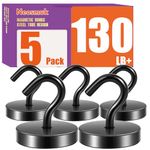 Neosmuk Black Magnetic Hooks,10lb Heavy Duty Earth Magnets with Hook for Refrigerator, Extra Strong Cruise Hook for Hanging, Magnetic Hanger for Cabins, Grill(5 Pack)