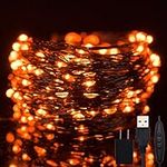 Twinkle Star 200 LED 66ft Halloween Fairy String Lights USB & Adapter Powered, Dimmable Control Starry Black Wire Lights Home Lighting Indoor Outdoor Bedroom Wedding Christmas Party Decoration, Orange